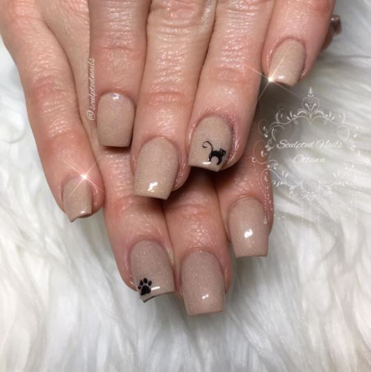 Beige Cat Nail Art