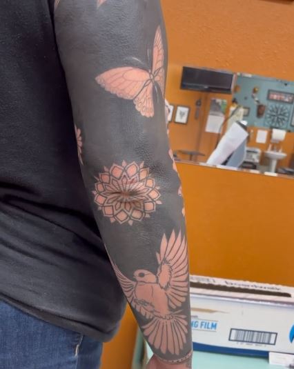 Birds, Flowers, and Butterflies Blackout Tattoo