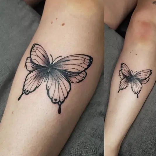 Black Butterfly Shin Tattoo