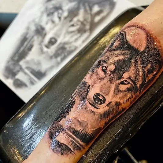 Black Inked Wolf Tattoo