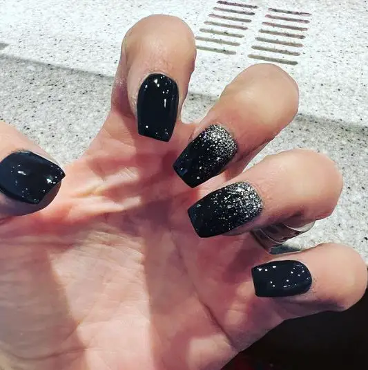 Black Silver Glitter Nails 