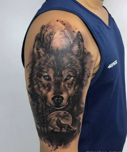 Black Wolf Nature Sleeve Tattoo