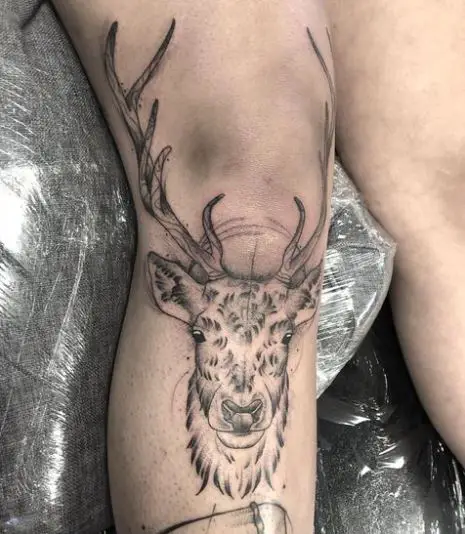 Black Work Deer Tattoo