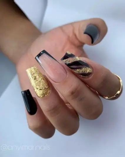 Black and Gold Glitter Nails
