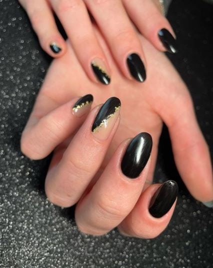 Black and Gold Glitter Nails