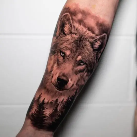 Black and Grey Realistic Wolf Tattoo