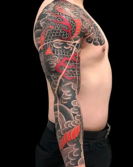 Black and Red Dragon Sleeve Piece