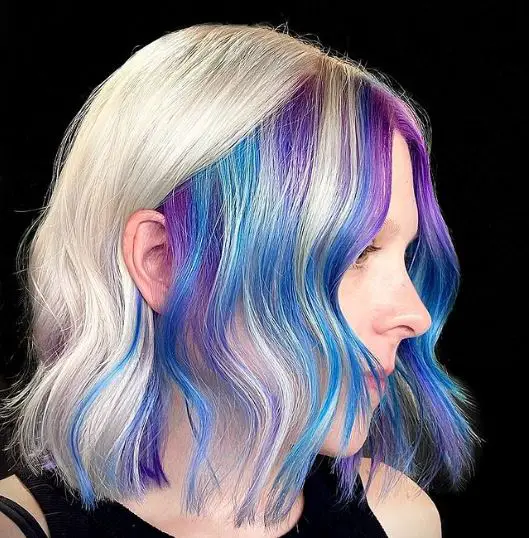 Blonde Hair With Deep Blue and Purple Layers
