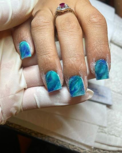 Blue Green Marble Acrylic Nails