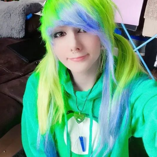 Bright Green and Ice Blue Emo Hair