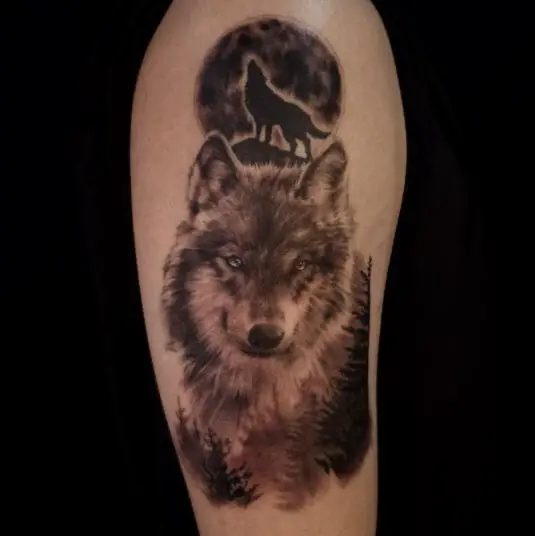Calm and Wolf Howling Tattoo