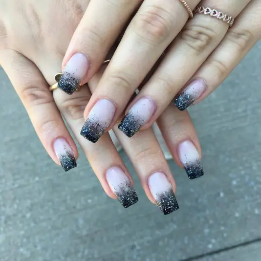 Charming Black Ombre Glitter Nails