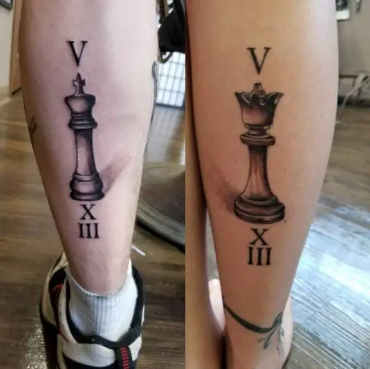 king and queen chess tattoos for couples