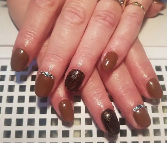 Chocolate Brown Nails With Diamonds
