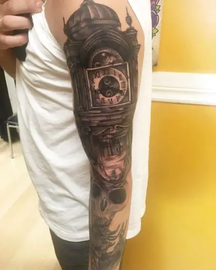 Clock Tower Sleeve Tattoo