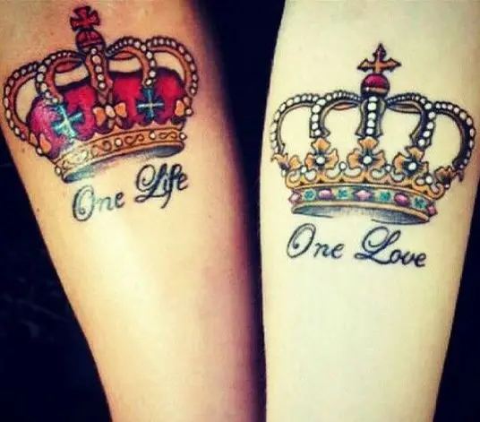 Colored One Love One Life Crown Tattoo