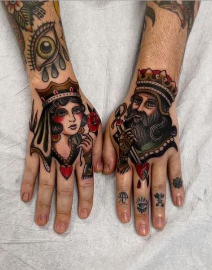 Colorful King and Queen Playing Cards Tattoo