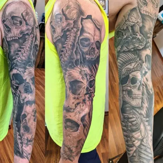 Cool Sleeve Tattoo of Skulls