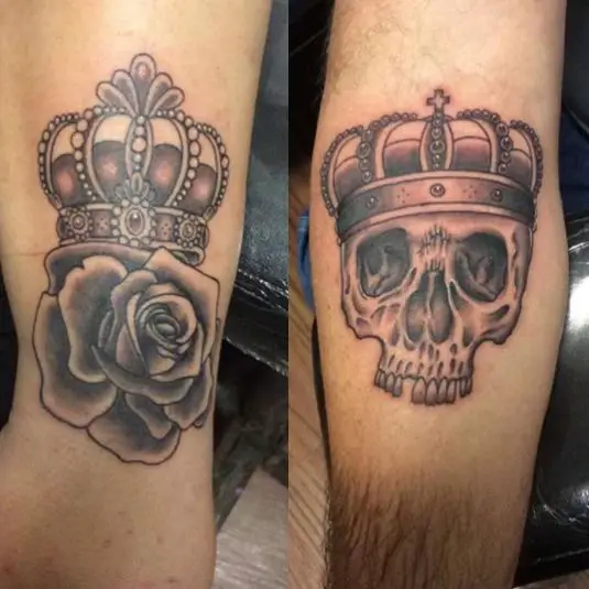 Crowned Rose and Skull Tattoo