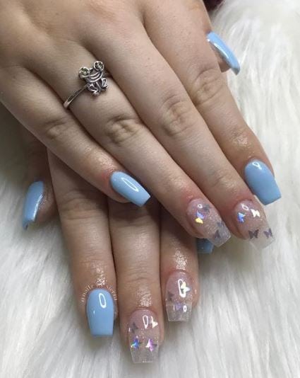 Cute Blue Butterfly Nails