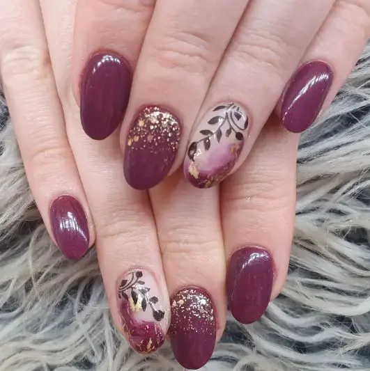 Cute Maroon floral nail design