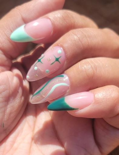 Dark and Light Mint Green Pattern Nails