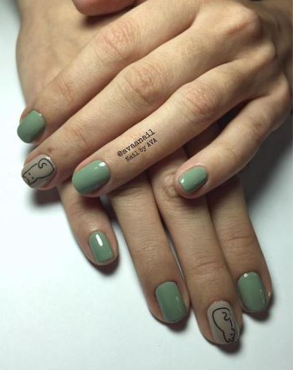 Deep Mint Cat Nail Design