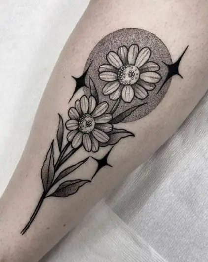 Dotwork Floral Shin Tattoo Design