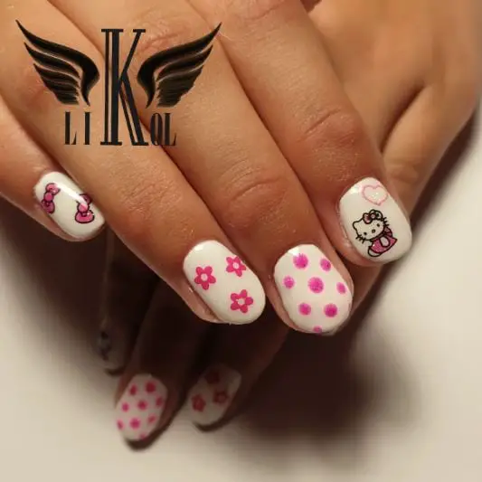 Floral Hello Kitty Nails