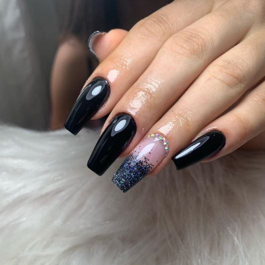 Black Glam And Glitz Nails