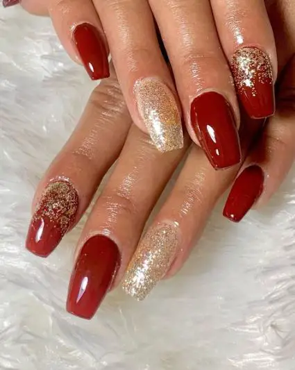 Glam Maroon and Gold Acrylics