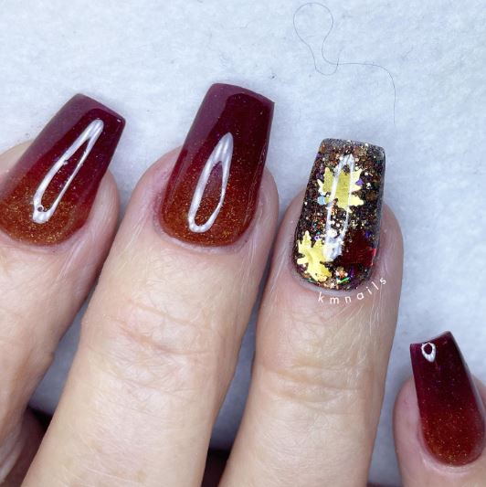 Gold Leaves Nail Design