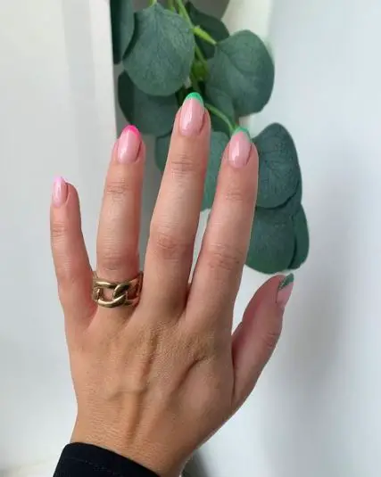Gradient Green and Pink French Tips