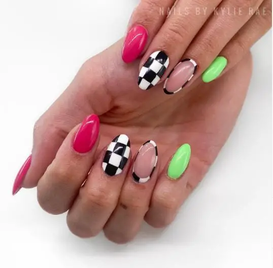 Green And Pink With Monochrome Checkers
