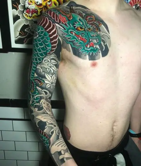Green Dragon Full Sleeve Tattoo Piece