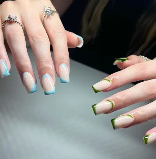 Green and Blue Short Acrylic Nails