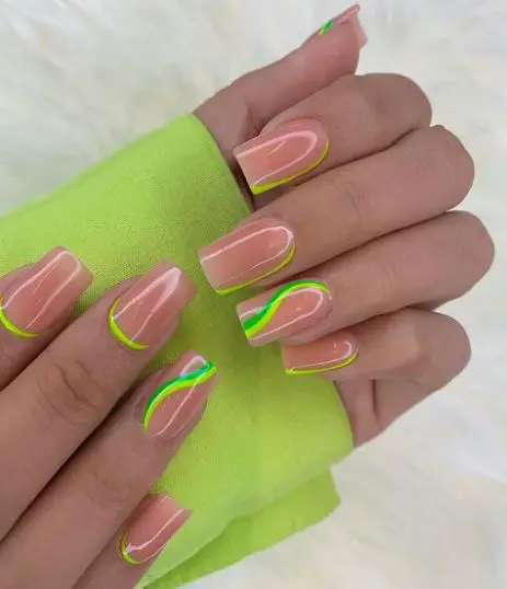 Green and Lemon Short Acrylic Nails