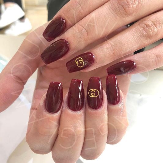 Gucci Burgundy Nail Design