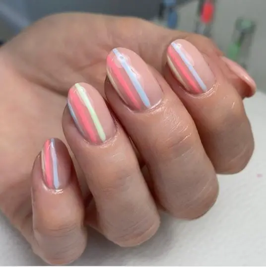 Half Stripe Pastel Nails