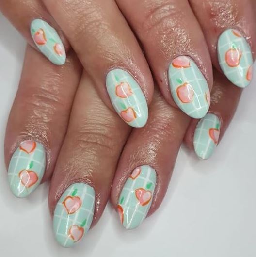 Mint Green Nais with Hand Painted Peaches