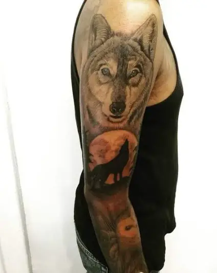 Howling Wolf Sleeve Tattoo