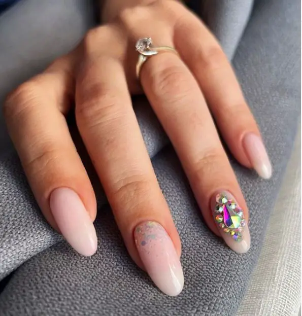 Iridescent Diamond On Light Pink Nails