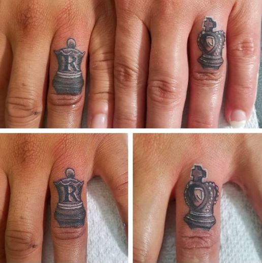 King and Queen Chess Piece Finger Tattoo