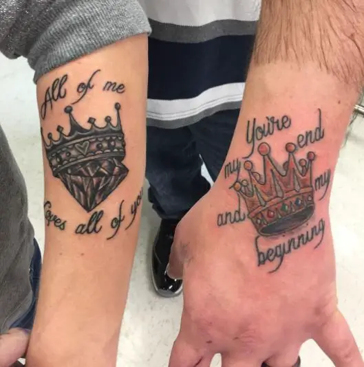 King and Queen Crown with Message Tattoo