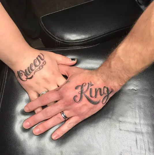 King and Queen Text Tattoo For Hands