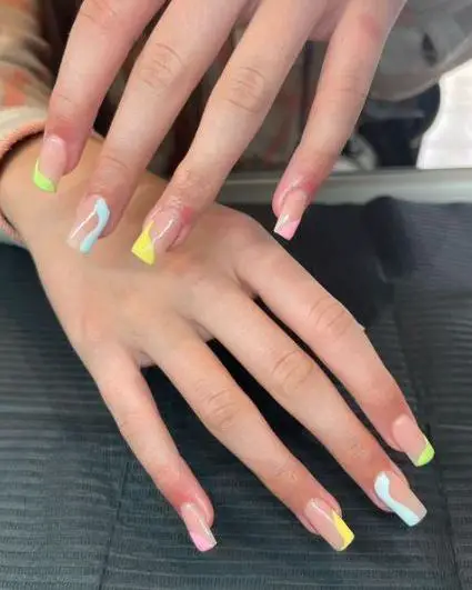 Large Pastel Color Swirls Nails