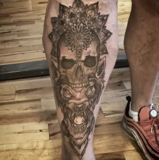 Mandala skull wolf tattoo