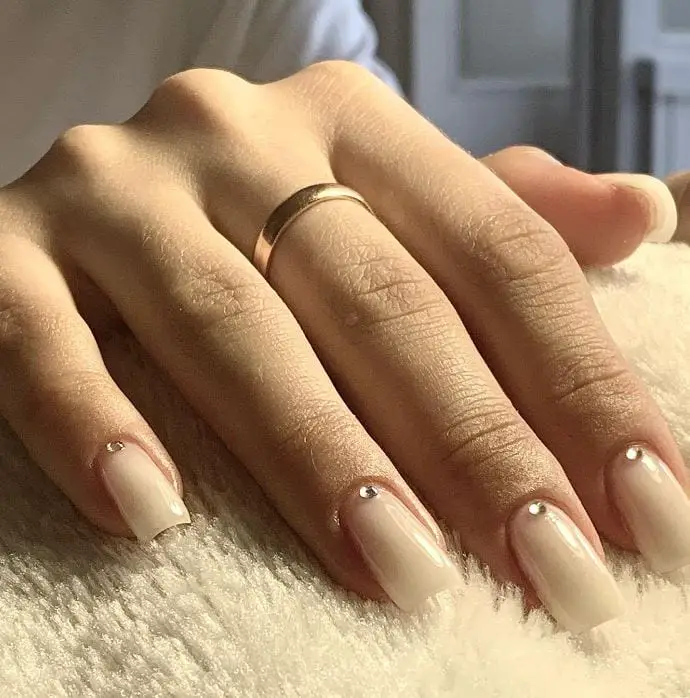 Milky Nails with Diamonds