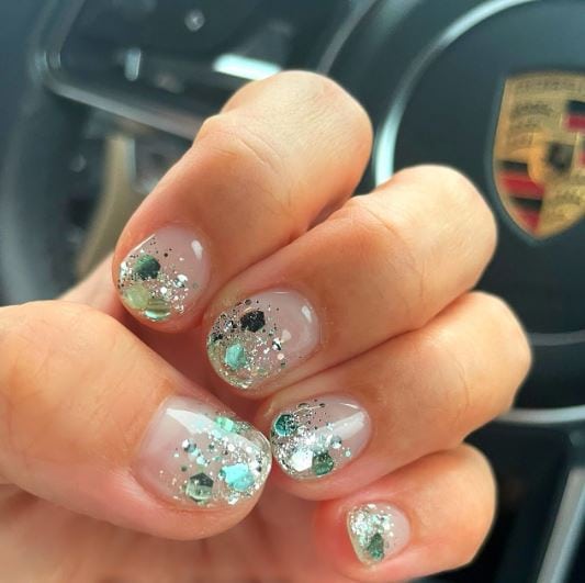 Mint Green Glitter Nails