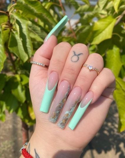 Mint Green Long Tips Nails